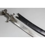 A 19th Century Indian Tulwar sword, the 28ins blade with plain steel hilt, pommel and guard