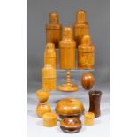 A collection of 19th Century Treen, including - olivewood travelling candlestick (Brighton Bun), 4.