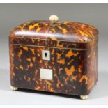 An early 19th Century tortoise-shell rectangular two division tea caddy with domed top, reeded ivory