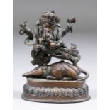 Indian School - Small bronze figure of the elephant headed Hindu god "Ganesh" riding on a rat, on