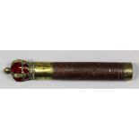 An unusual 18th/19th Century tipstaff surmounted by a brass crown with red velvet infill, mahogany