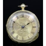 A Victorian gentleman's 18ct gold open faced pocket watch, the gilt dial with floral and foliate