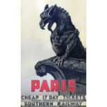 Reginald G. Praill (19th /20th Century) - Coloured lithograph - Southern Railway Poster - "Paris -
