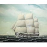 *** Christopher J. Guise (20th Century) - Oil painting - Man of War sailing ship in full sail flying