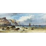 Lennard Lewis (1826-1913) - Watercolour - Coastal scene with fishing boats and rock cliffs, 9.