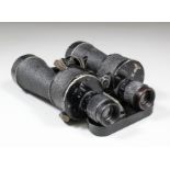 A pair of World War II German Artillery binoculars with black finish to the aluminium body, 8.