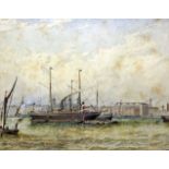 Henry A. Luscombe (1820-1899) - Watercolour - The Port of London with an iron hulled steamship, 9.
