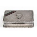 A George VI silver rectangular snuff box with engine turned decoration and cast mounts, the lid
