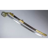 A Victorian 1822 pattern Officer's dress sword, the 31ins piped back quill pointed blade decorated