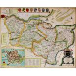 Phillip Lea (fl. 1683-1700) - Coloured engraving - Map of the County of Kent decorated with eight