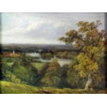 19th Century English School - Oil painting - River landscape with trees to foreground, canvas