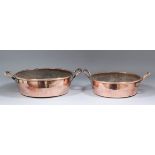 A Victorian copper two-handled preserving pan by Benham & Froud, 12.75ins diameter x 4.25ins high (