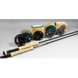 A Sage "Graphite III" three section fly rod, 9ft 6ins, a Sage "VPS 890 Graphite III" two piece fly
