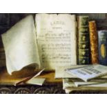 Late 19th/early 20th Century British School - Watercolour - Still life with bound copies of sheet
