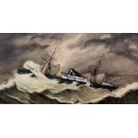 A. Burroughs (fl. 1881-1916) - Watercolour - Ship portrait - "S.S. Terjan" - Steamship with two