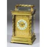 A late 19th/early 20th Century French carriage clock by R. & Co, Paris, the 2ins diameter cream