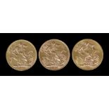 Two Edward VII 1909 and 1910 Sovereigns (Fine with slight edge knocks) and a George V 1926 Sovereign