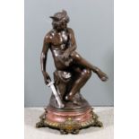 Pierre Marius Montagne (1828-1879) - Brown patinated bronze figure of "Mercury", on turned rosso