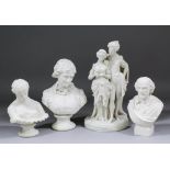 A 19th Century Parian group after W B Kirk - Two young lovers, on circular base, 12.25ins high (