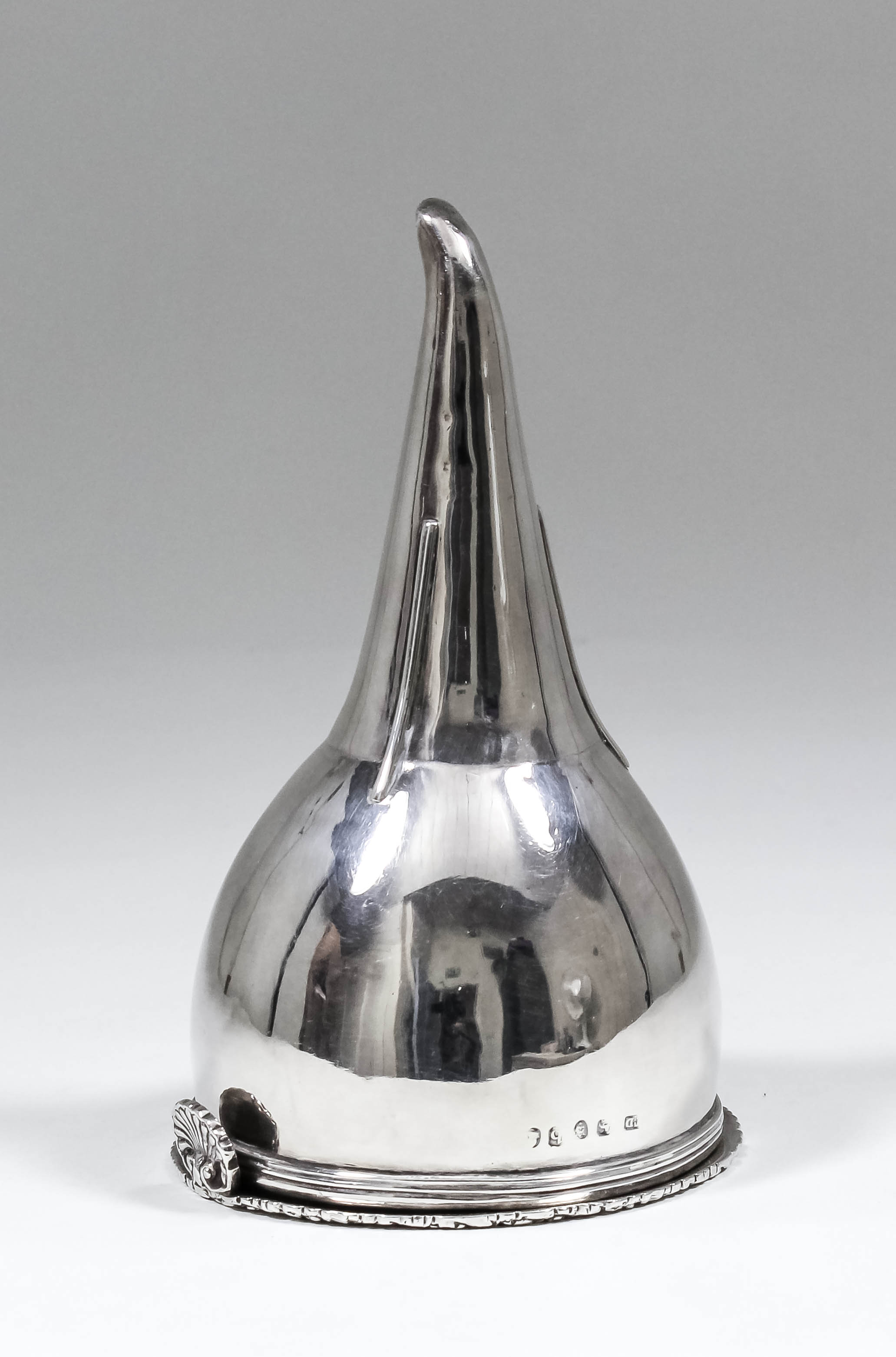 A George III plain silver wine funnel with reeded mounts to rim, the pierced liner with cast