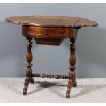 A Victorian mahogany drop-leaf work table of shaped outline and with moulded edge to top, fitted one