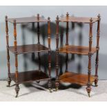 A late Georgian mahogany rectangular three tier whatnot with slender turned supports and castors,