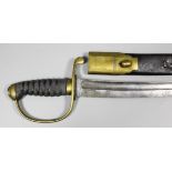 A good Victorian Constabulary sword with 24ins fullered unsigned blade, brass guard and pommel and