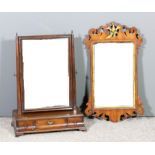 A 19th Century mahogany framed rectangular toilet mirror on square tapered supports, the base fitted