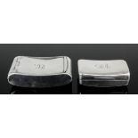 A George III plain silver rectangular snuff box of slightly curved form with rounded ends, 2.25ins x