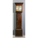 A late 18th Century "North Country" oak longcase clock, the 12ins square brass dial with replacement