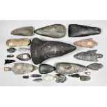 A small unprovenanced collection of polished stone axe/adze heads, and a number of worked stone