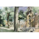 *** Gordon Davies (1926-2007) - Watercolour - "The Campidoglio, Rome", 4.5ins x 18.75ins, signed and