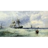George Stanfield Walters (1838-1924) - Watercolour - Two sailing ships in choppy waters, 8ins x