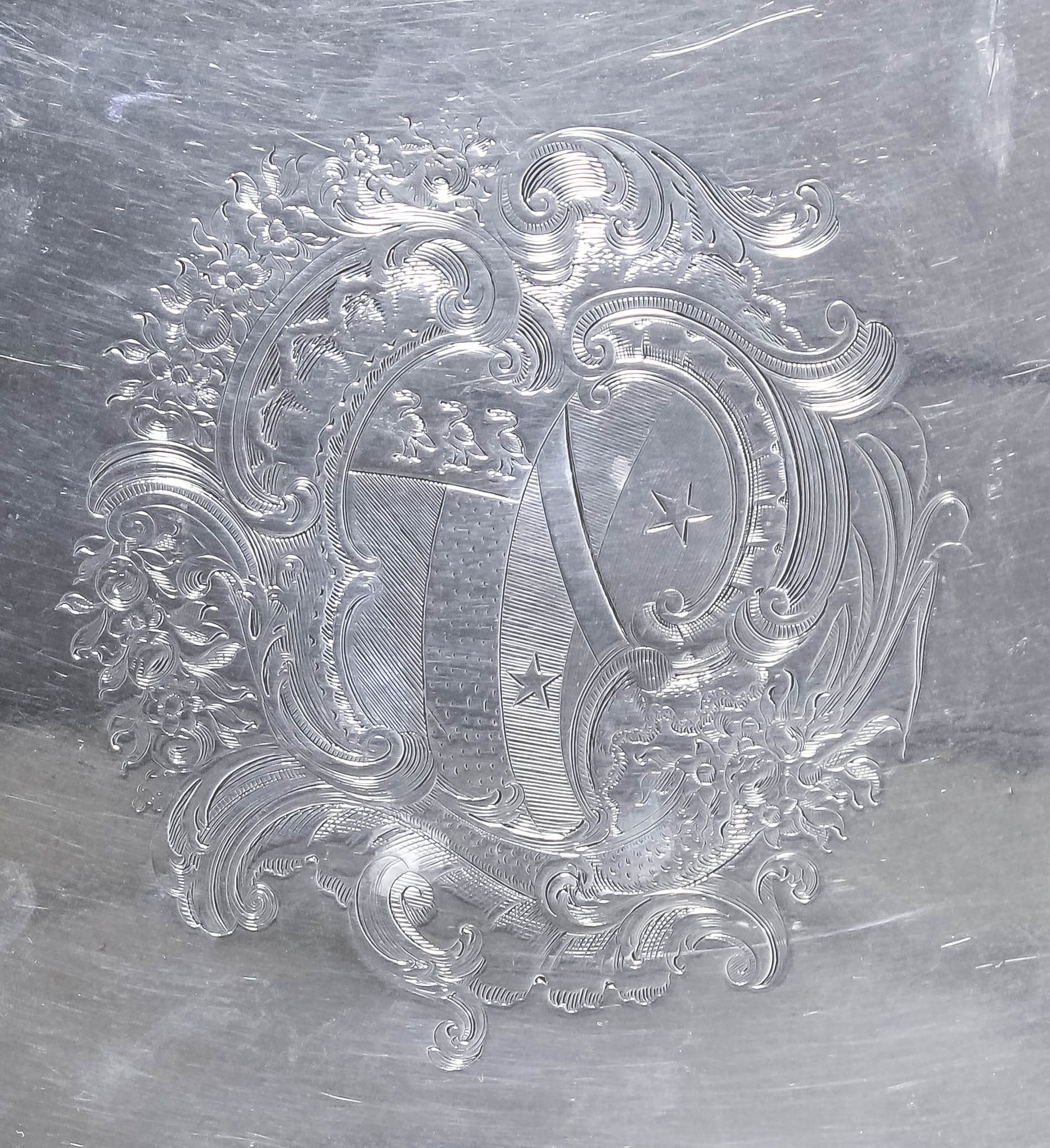 A George II silver circular salver, the moulded piecrust rim with cast shell ornament, on three - Image 2 of 2