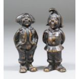 A pair of brown patinated bronze figures - "Tweedledum" and "Tweedledee", 3.5ins and 3.75ins high