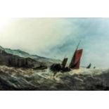 Style of Edwin Hayes (1819-1904) - Oil painting - "Any Port in a Storm. Near Beachy Head", canvas