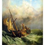 19th Century Continental School - Oil painting - Fishing boat in a choppy sea, canvas 30ins x 28ins,