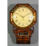 An early Victorian mahogany cased drop dial wall clock by Robert Bell of Norwich, the 12ins diameter