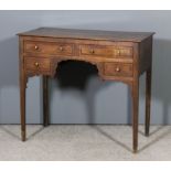 A late Georgian oak lowboy inlaid with bandings, fitted four drawers, on square tapered legs,