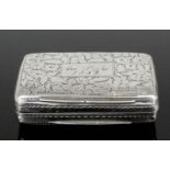 A William IV silver rectangular vinaigrette, the lid and base engraved with leaf and floral