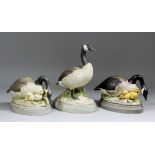 Three Edgerton (Wisconsin U.S.A.) porcelain models of geese painted naturalistically,