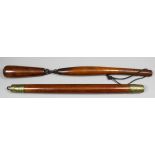 A Victorian Prison Officer's turned hardwood two part flail, 20.75ins, and a George IV plain