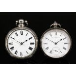 A George IV gentleman's silver pair cased verge pocket watch, the white enamelled dial with Roman