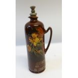 ROYAL DOULTON/DEWAR'S WHISKY CAVALIER KINGSWARE POTTERY FLASK, of footed cylindrical form with