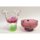 ROYAL BRIERLEY IRIDESCENT CRANBERRY 'STUDIO' ART GLASS DISH of steep sided footed form, 3 1/4" (8.