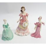 ROYAL DOULTON CHINA FIGURE, 'Amy', HN 3854, 8" (20.3cm) high, TOGETHER WITH TWO SMALL COALPORT