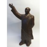 A CHINESE PEOPLES REPUBLIC PERIOD BROWN GLAZED STONEWARE FIGURE OF CHAIRMAN MAO standing full