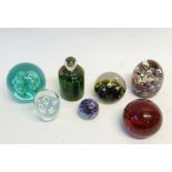 COLLECTION OF SEVEN MODERN GLASS PAPERWEIGHTS with bubble inclusions, 4 1/2" (11.5cm) high and