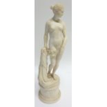19th CENTURY PARIAN NUDE FEMALE FIGURE, modelled standing with chained wrists, on part fluted