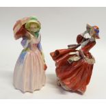 TWO ROYAL DOULTON CHINA FIGURES, "TOP O' THE HILL", HN1824, 7" (17.8cm) high, AND "MISS DEMURE",